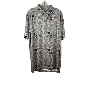 Graham Luxe Performance Golf Polo, Black/Gray Flower Power Pattern, Size Large